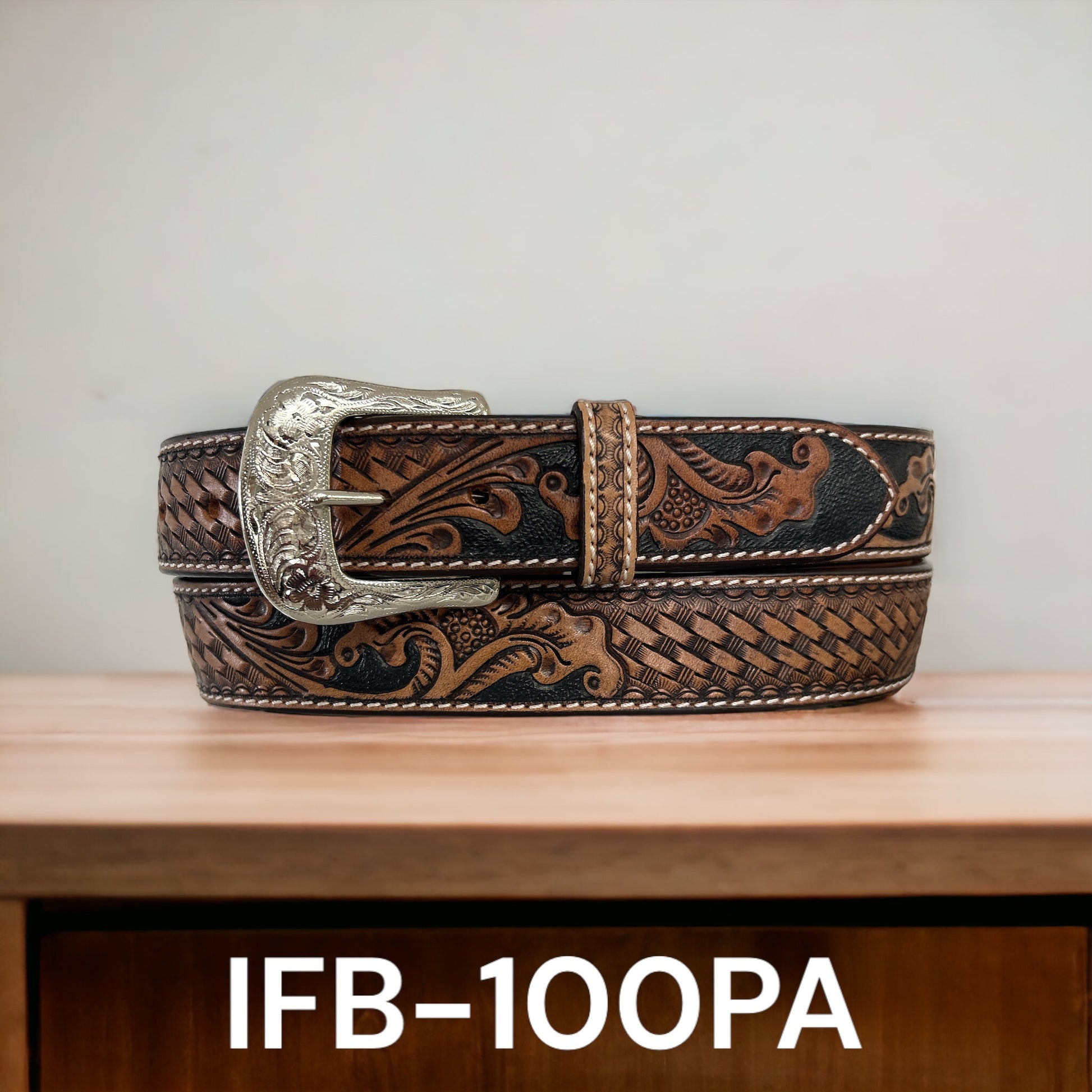 Ranger Belt Co. Men's Belt Floral and Basketweave Belt - Brown/Black - Irvine Tack & Western Wear
