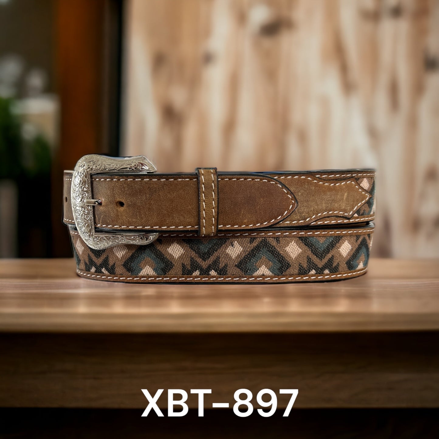 Twisted X Men's Southwest Cloth & Leather Belt - Earth Tones