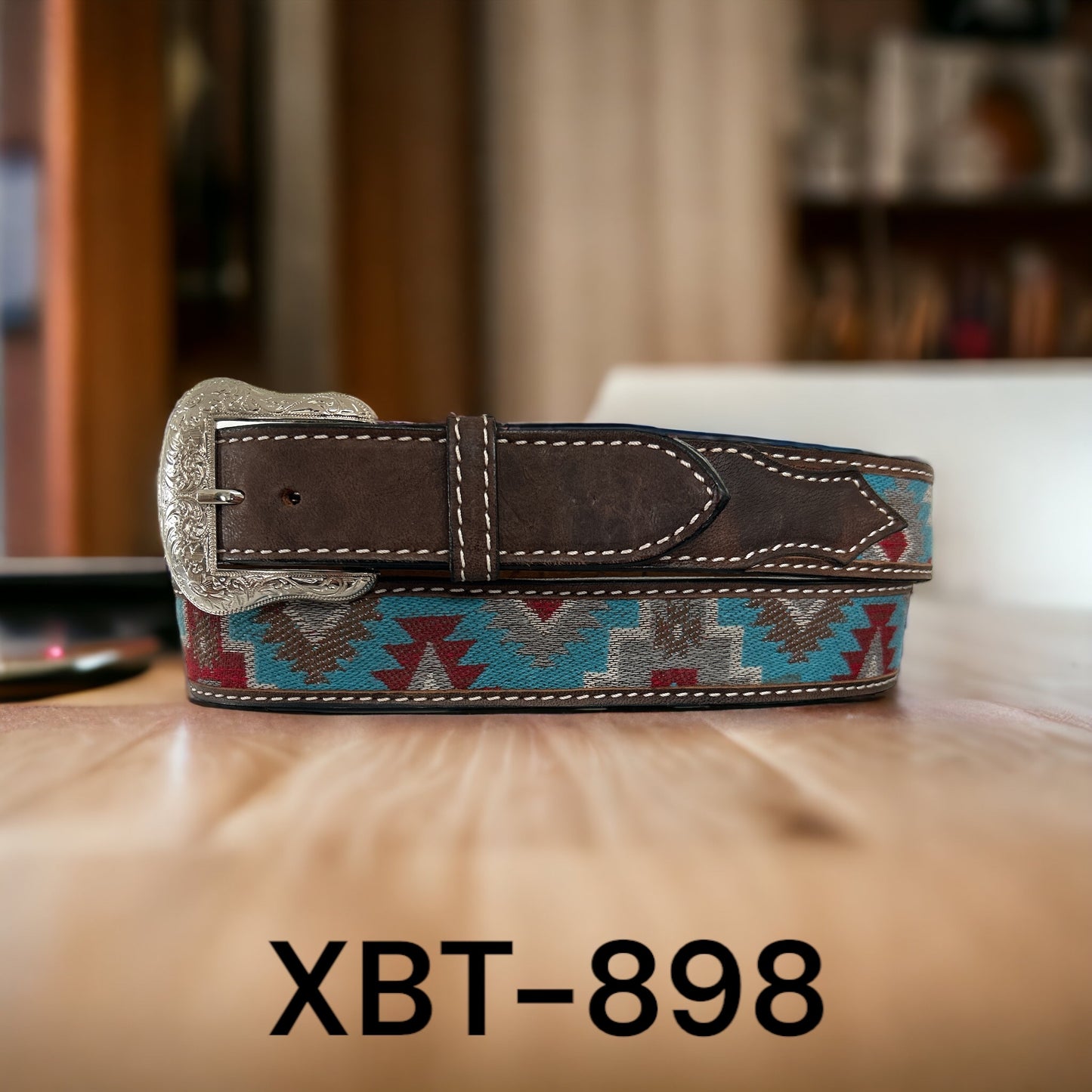 Twisted X Men's Southwestern Cloth & Leather Belt - Turquoise/Wine