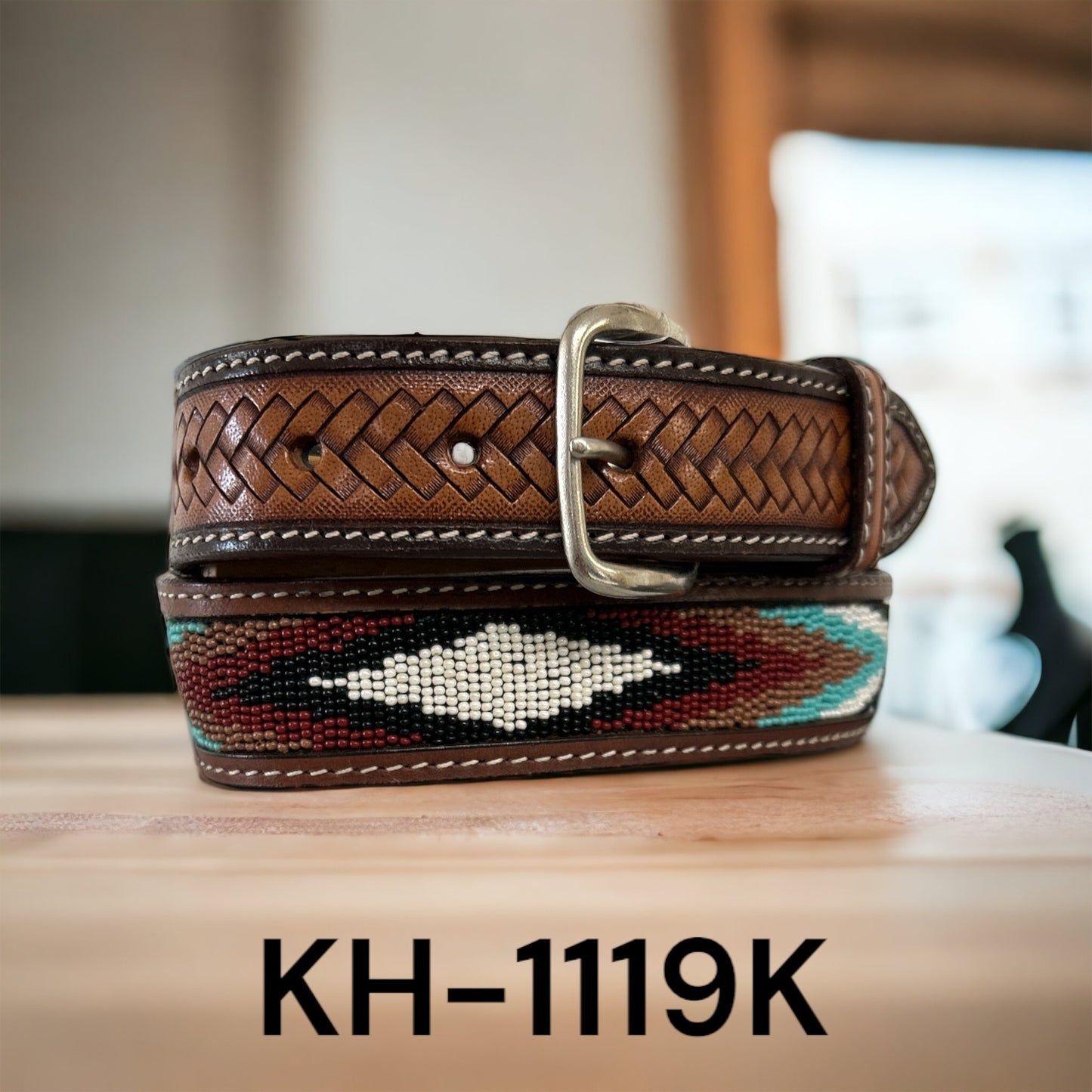 Ranger Belt Co. Kid's Southwestern Beaded Inlay Belt - Red/Turquoise/Brown