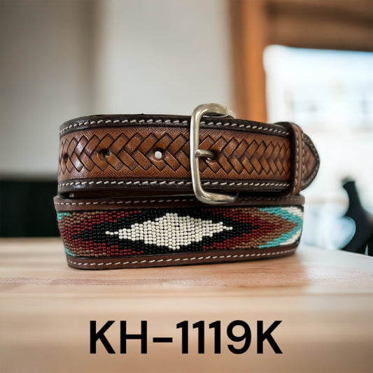 Ranger Belt Co. Kid's Southwestern Beaded Inlay Belt - Red/Turquoise/Brown