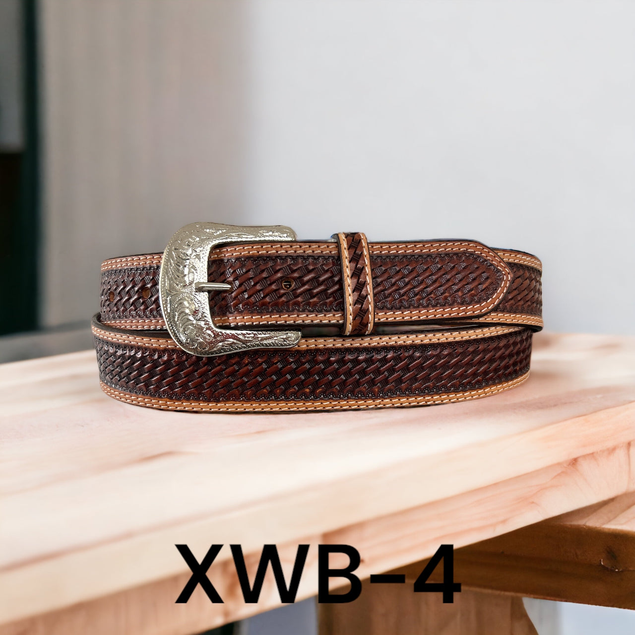 Twisted X Men's Leather Basketweave Belt - Chocolate/Tan