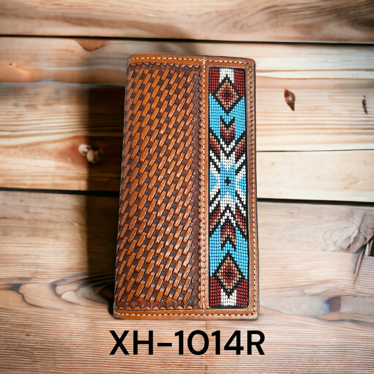 Twisted X Basketweave Beaded Southwest Edge Rodeo Wallet - Blue/Maroon