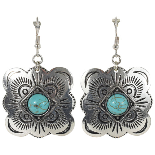 Justin Silver Concho w/Turquoise Coloured Stone Earrings