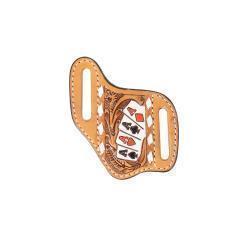 3D Leather Knife Sheath Pancake Hand Painted Ace Cards- Natural