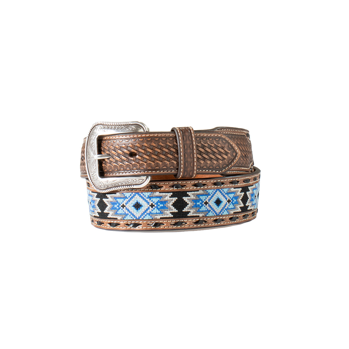 3D Men's Belt - Brown w/Blue Diamond Inlay