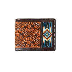 M&F Men's 3D Bifold Flip Style Floral Hand Tooled Embroidered Wallet- Brown/Black