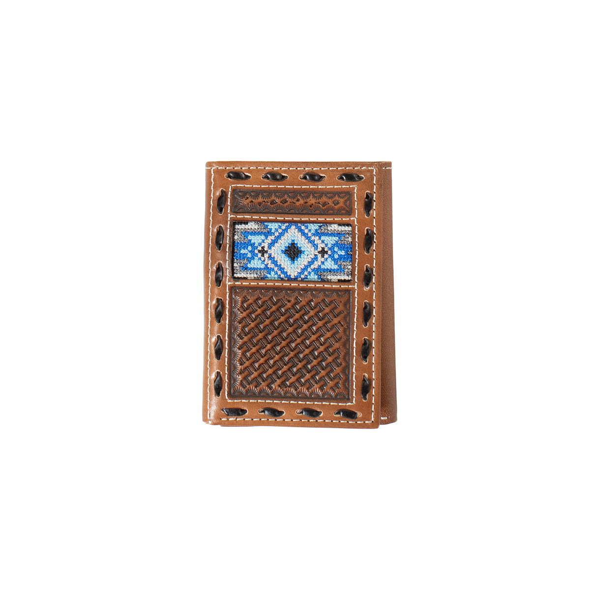 3D Men's Diamond Inlay Trifold Wallet - Brown/Blue