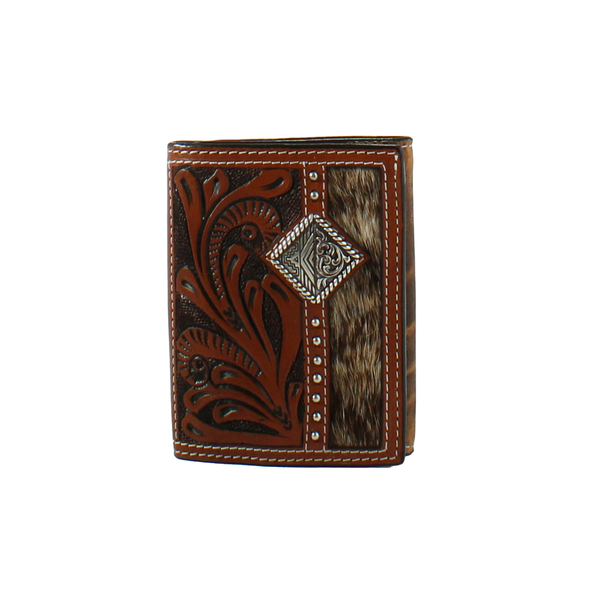 3D Men's Calf Hair On Trifold Wallet - Brown