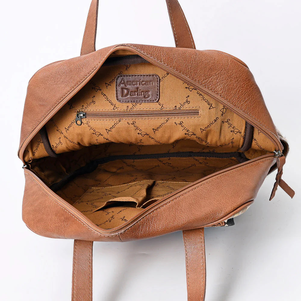 American Darling Tooled Leather & Cowhide Sling Bag with Floral Print Pocket