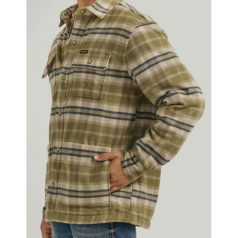 Wrangler Men's Long Sleeve  Flannel Quilted Lined Shirt Jacket - Birch