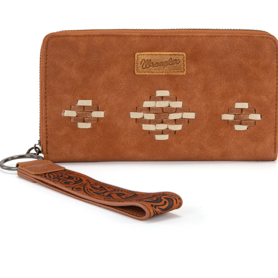 Wrangler Aztec Woven Zip Around Wallet with Wristlet- Multiple Colours