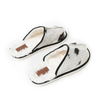 Myra Women's Swift Ridge Hair On House Scuffs-Black/White