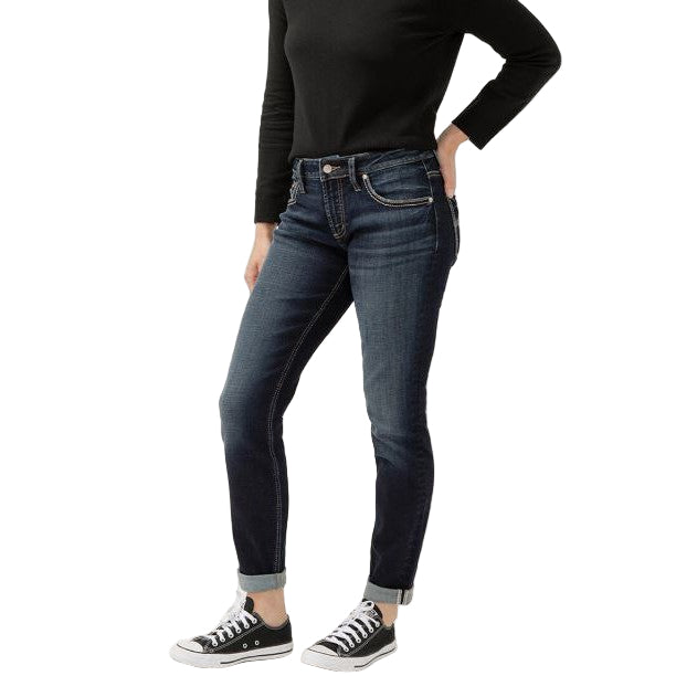 Silver Women's Boyfriend Mid Rise Slim Leg Jeans - Indigo
