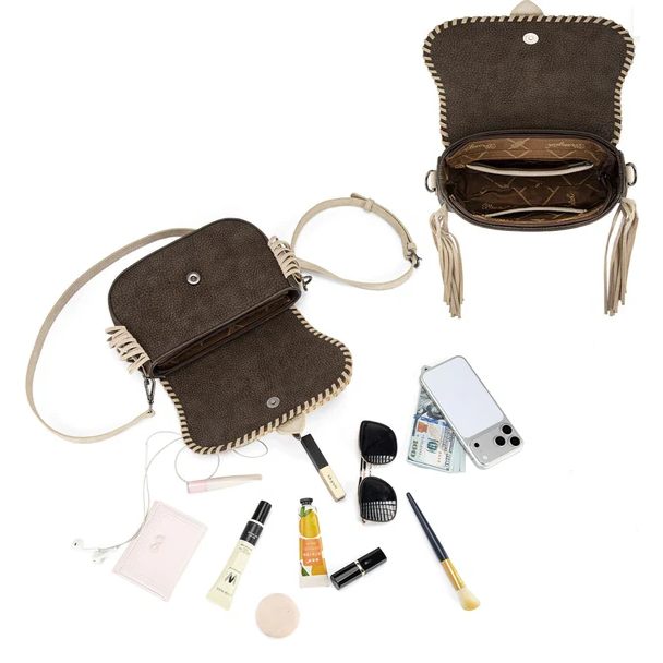 Wrangler Braided Tassel Saddle Crossbody Bag - Coffee