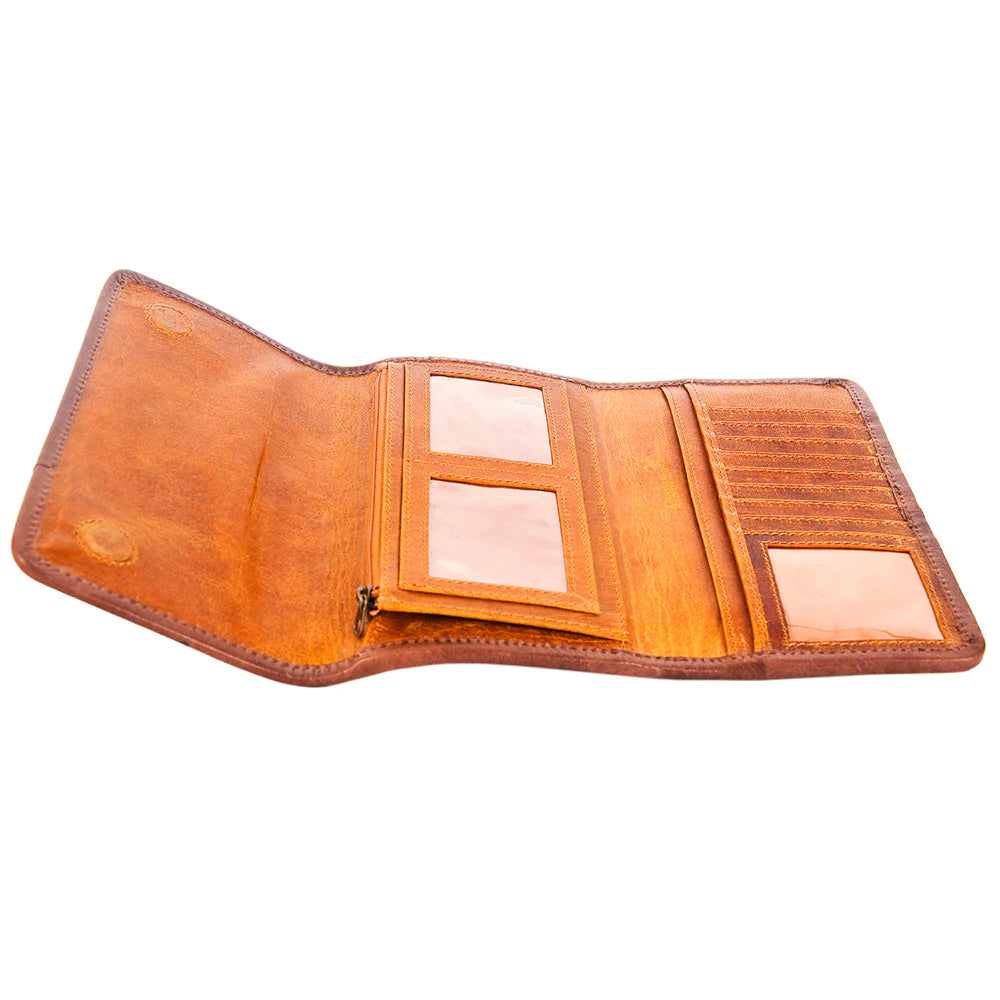 American Darling Tooled Leather Floral Clutch Wallet