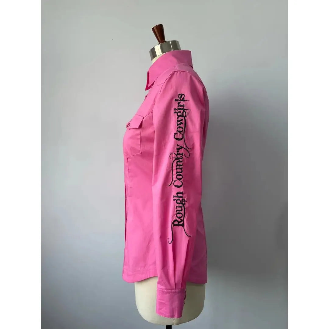Rough Country Cowboys Ladies  Long Sleeve Snap Western Shirt-Pink