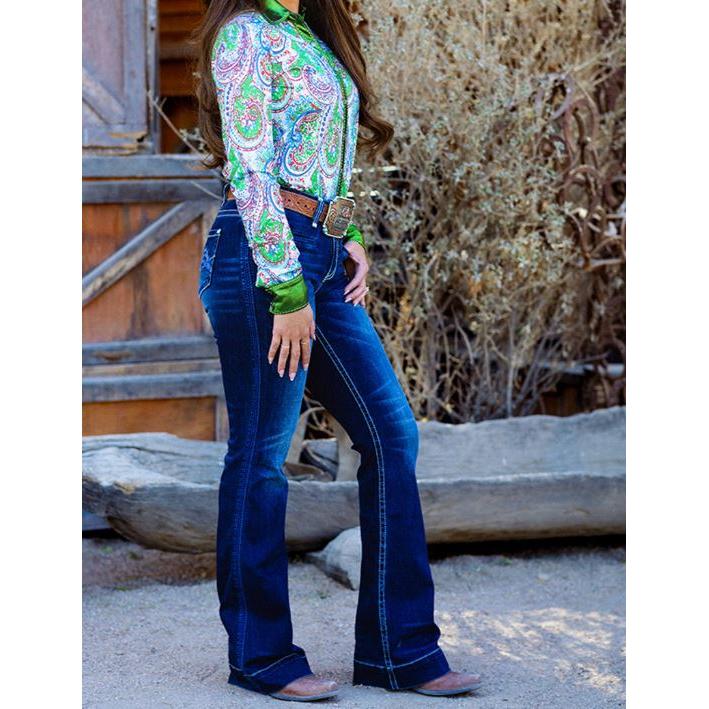 Cowgirl Tuff Women's Tuff Cowgirl Classic Trouser- Dark Wash