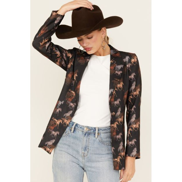 Rock & Roll Women's Horse Print Blazer - Black