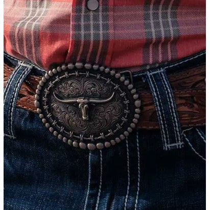 Montana Silversmiths Rustic Barbed Wired Longhorn Buckle