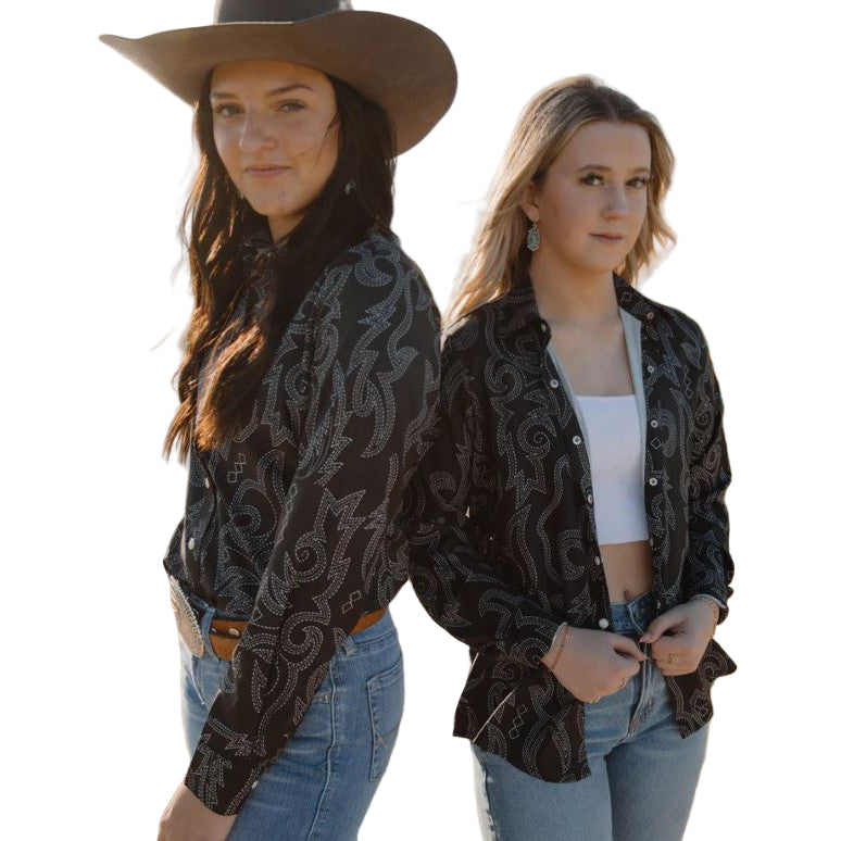 Boot Scootin Women's Long Sleeve Shirt- Black