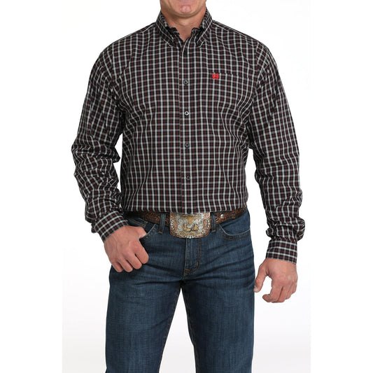 Cinch Men's Long Sleeve Western Plaid  Shirt-Black