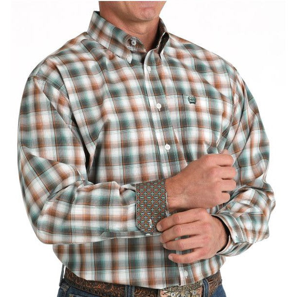 Cinch Classic Fit Long Sleeve Men's Cotton Plaid Shirt - White