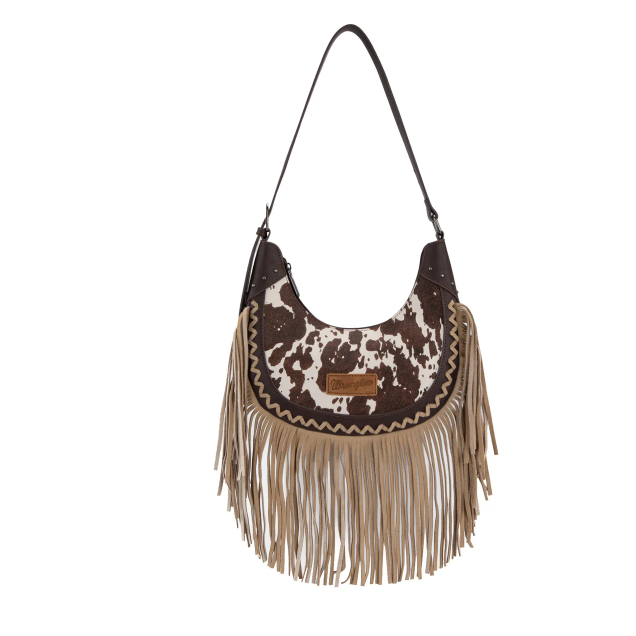 Wrangler Cow Print Fringe Should Hobo Bag- Multiple Colours