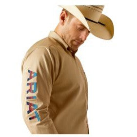 Ariat Men's Long Sleeve Team Logo Twill Shirt- Khaki