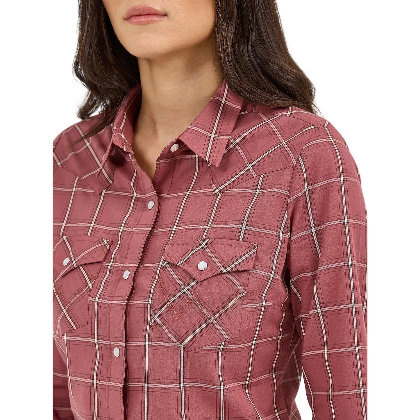 Wrangler Women's Long Sleeve Plaid Western Snap Shirt- Dusk Wine