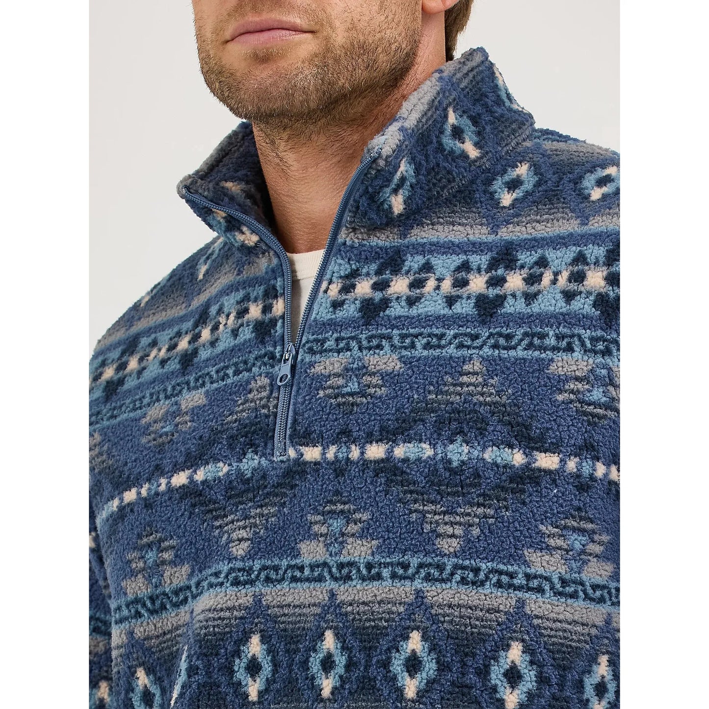 Wrangler Men's Heavyweight 1/4 Zip Sherpa Pullover- Vintage Indigo