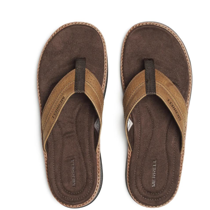 Merrell Men's Cove Leather Flip Sandal- Coffee