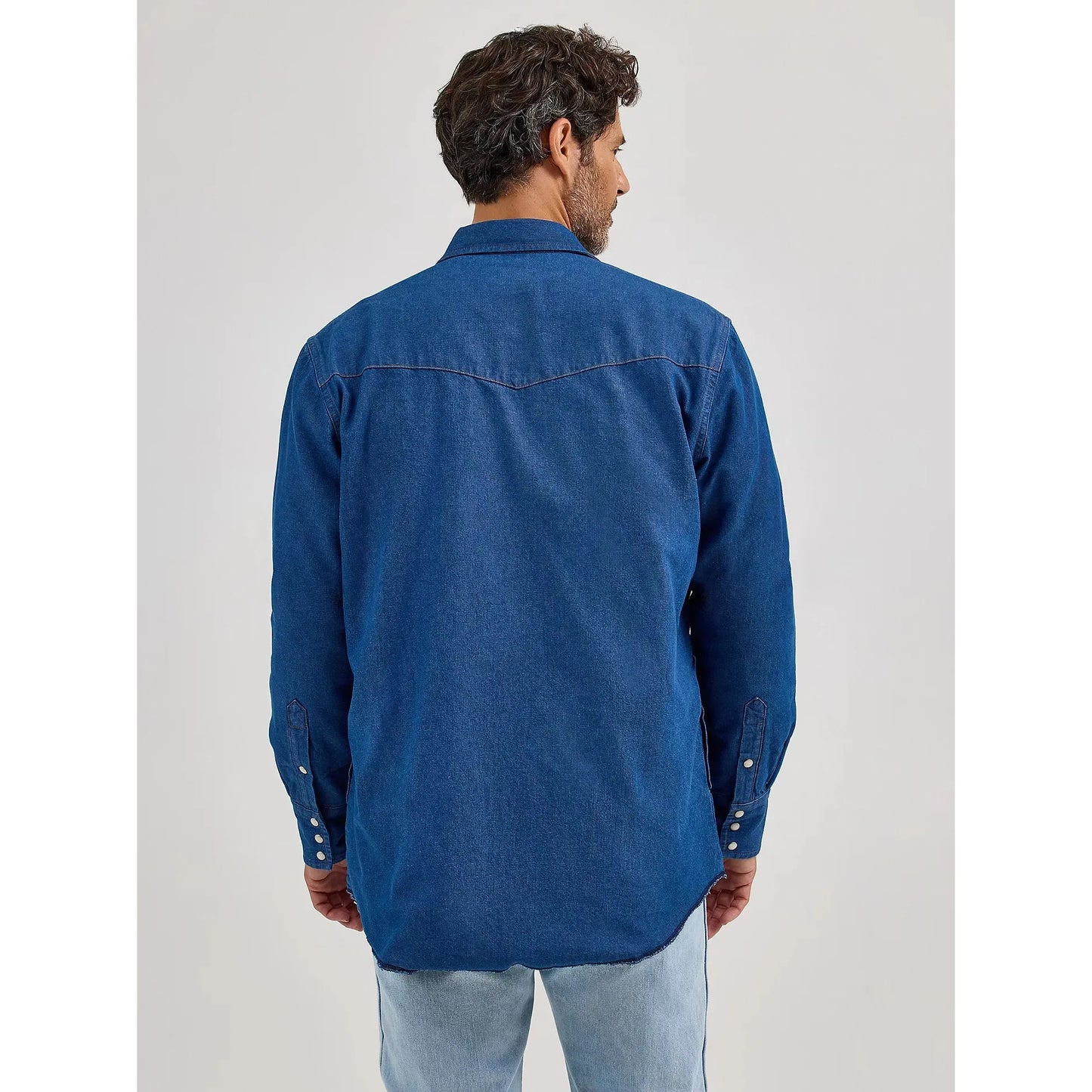 Wrangler Men's Long Sleeve Flannel Lined Work Shirt- Blue Denim