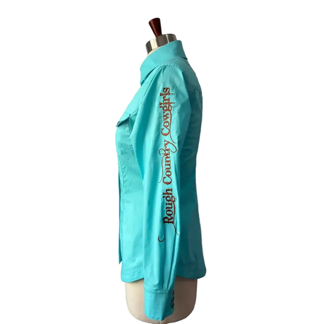 Rough Country Cowboys Ladies  Long Sleeve Snap Western Shirt - Teal
