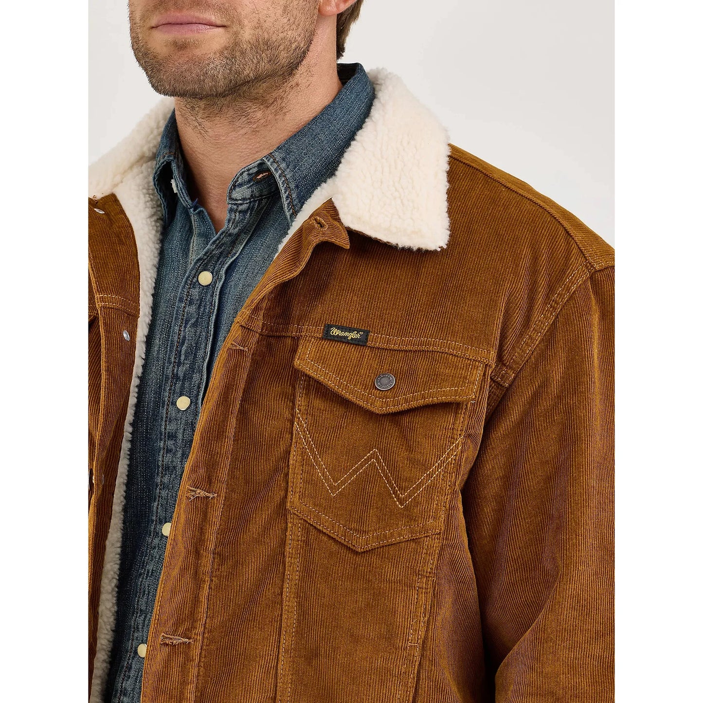 Wrangler Men's Cowboy Cut Sherpa Lined Long Sleeve Corduroy Jacket- Monks Robe