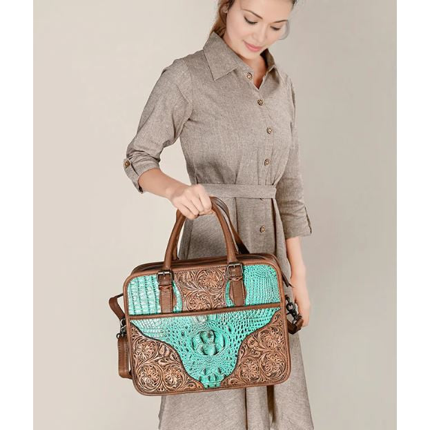 American Darling Women's Hand-Tooled Crocodile Embossed Bag- Turquoise