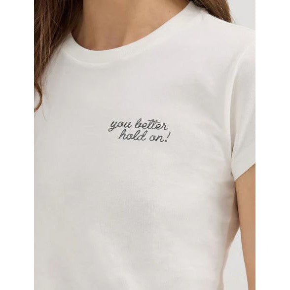 Wrangler Lainey Wilson You Better Hold On Shrunken Band Short Sleeve Tee Shirt- White