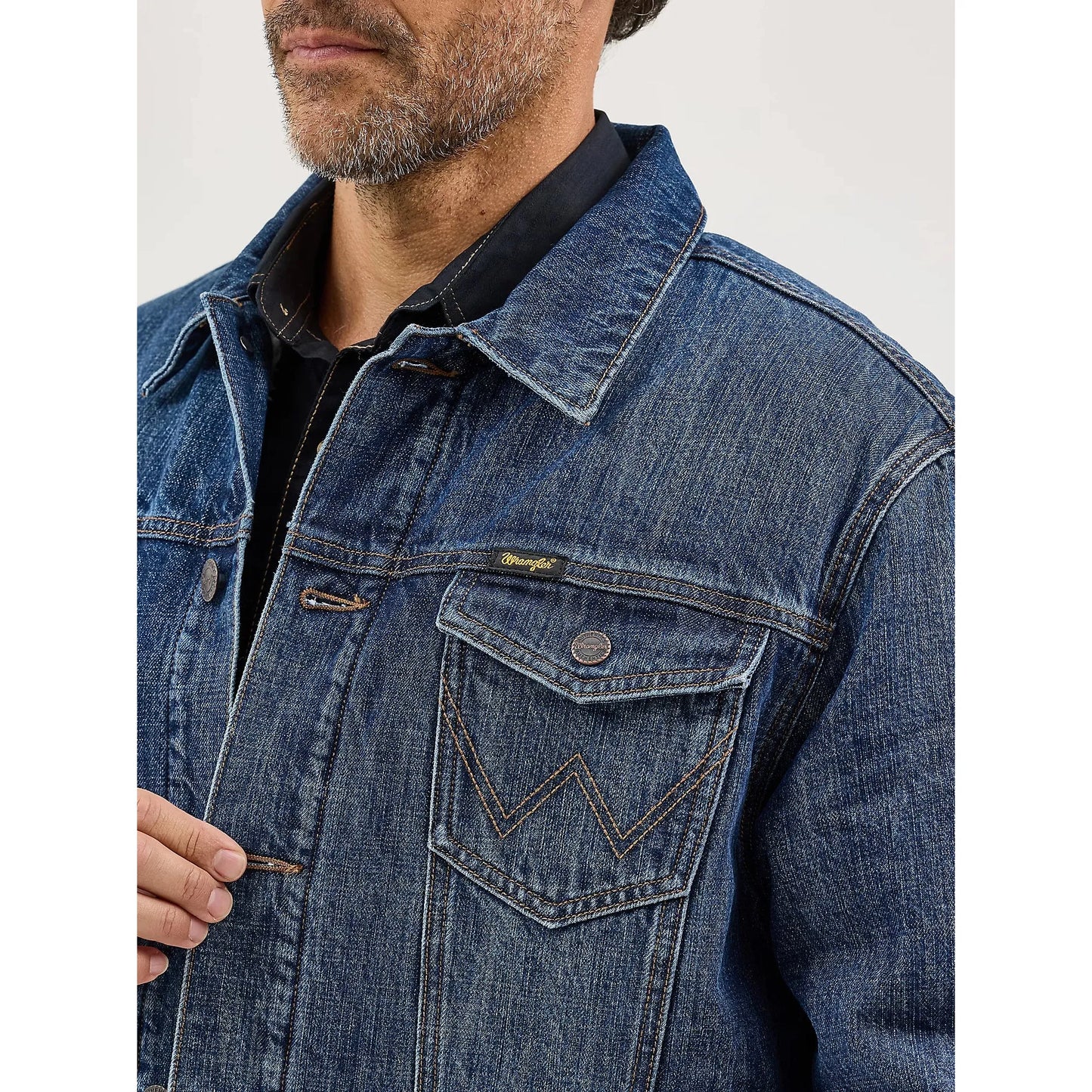 Wrangler Men's Long Sleeve Sherpa Lined Western Denim Jacket- Blue Shadow