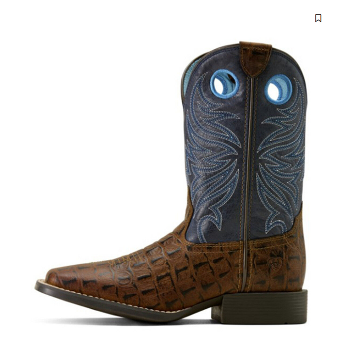 Ariat Youth Knox Wide Square Toe Western Boot- Brown Crocodile Print - Irvine Tack &amp; Western Wear