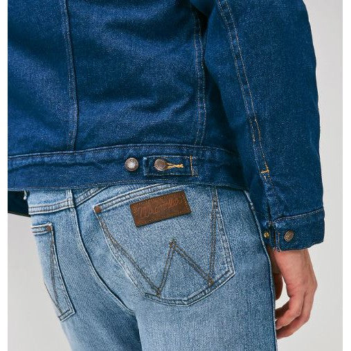 Wrangler Men's Long Sleeve Western Sherpa Lined Denim Jacket- Denim
