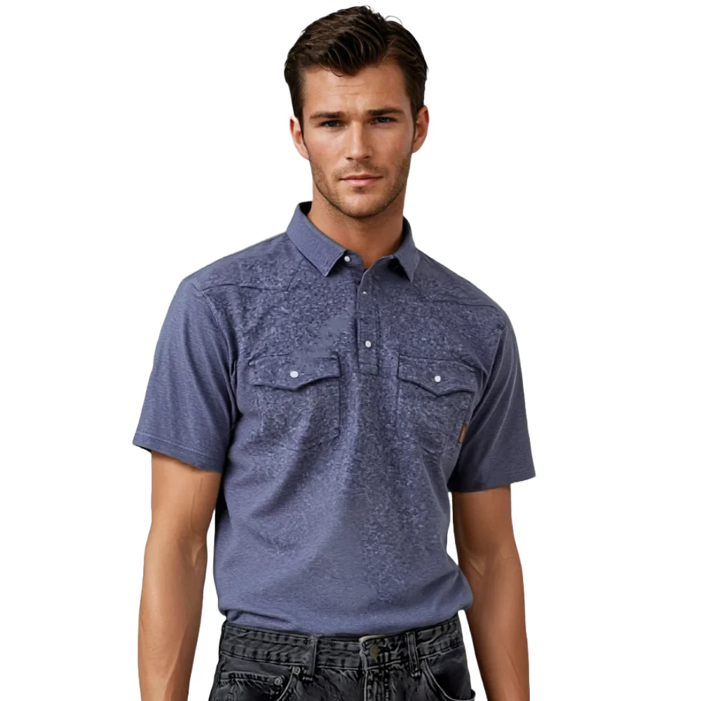 Ariat Men's Short Sleeve Retro Snap Polo- Blue