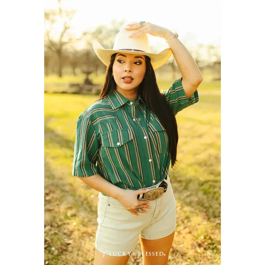 Lucky & Blessed Women's Serape Pearl Snap Button-Down Top - Jade