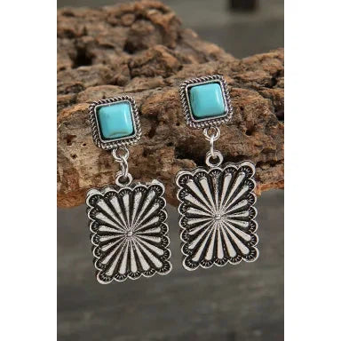 Dear Lover Silvery Retro Western Geometric Turquoise Stud Earrings