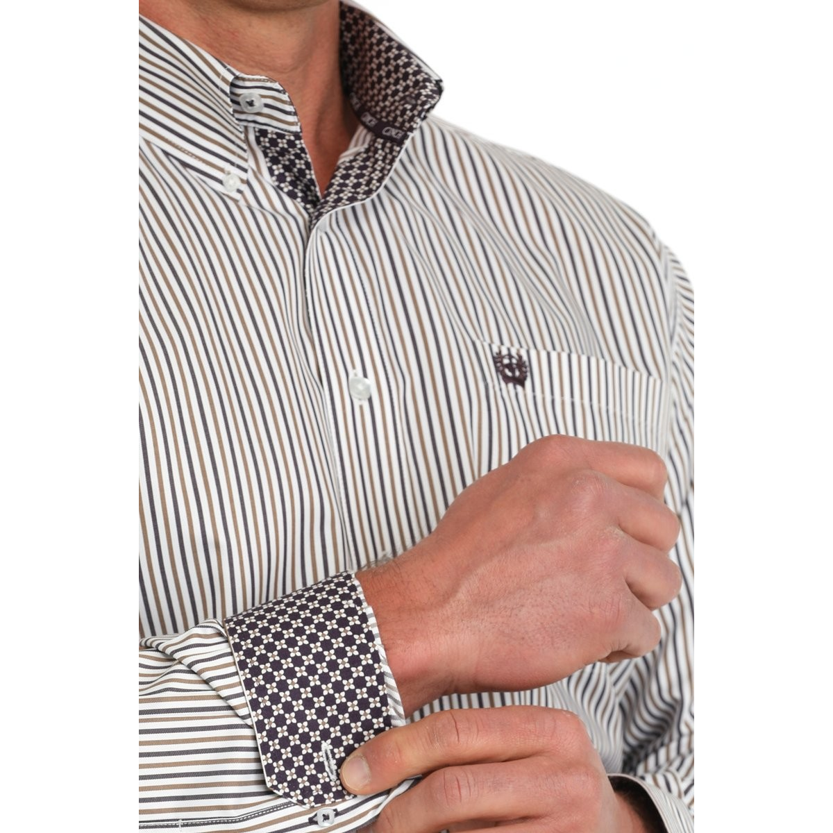 Cinch Men's Long Sleeve Striped Western Shirt- White