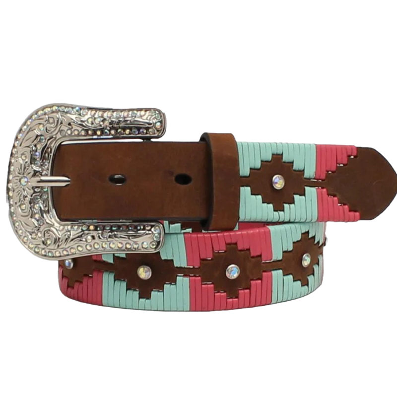 Angel Ranch Girl's Southwestern Lace Belt - Brown/Pink/Blue