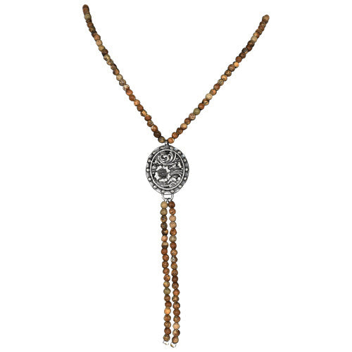 Justin  Beaded Lariat with Floral Pendant Necklace