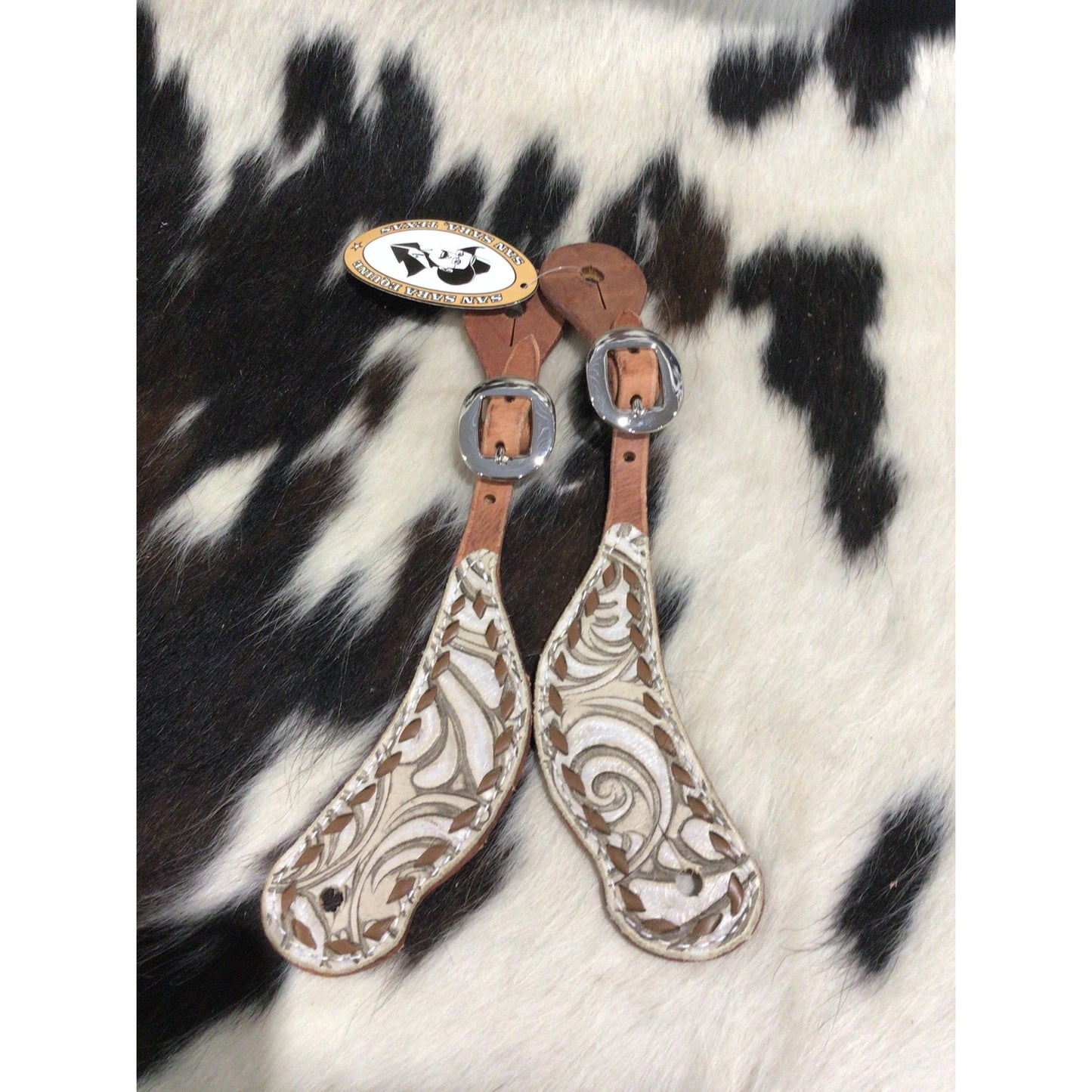 San Saba Shaped Spur Strap W/ Floral Print & Buckstitch