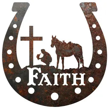 Rustic Metal Horseshoe "Faith" Sign - Brown
