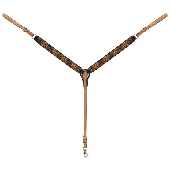 Weaver Turquoise Cross Light Oiled Tooled Straight Breast Collar - Floral