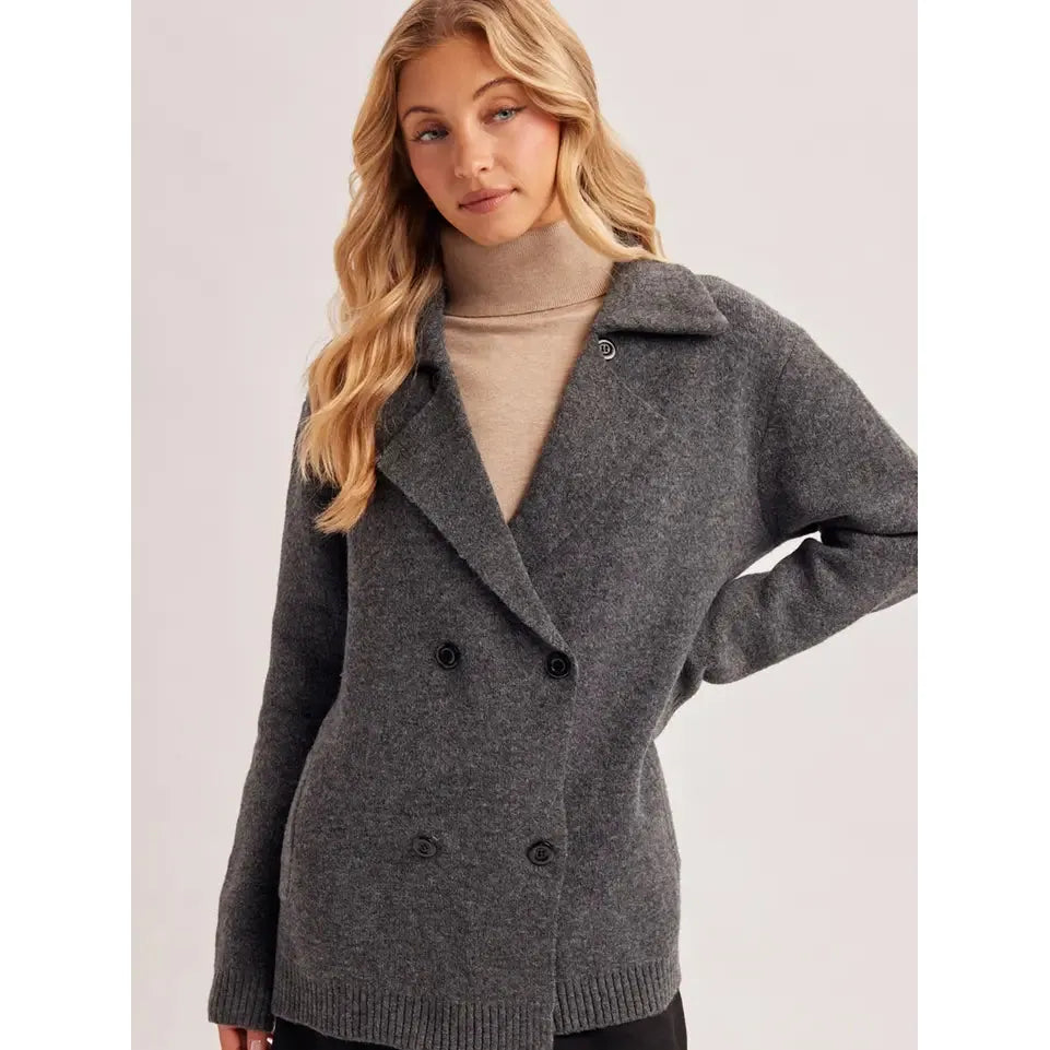 Bluivy Women's Double Breasted Knit Sweater Coatigan- Charcoal